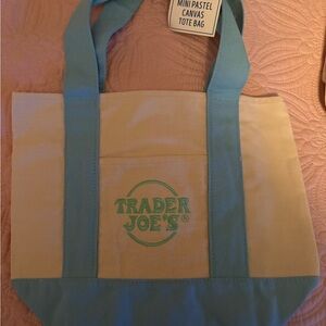 Mini Pastel Canvas Tote Bag - Cream with Light Blue Trim